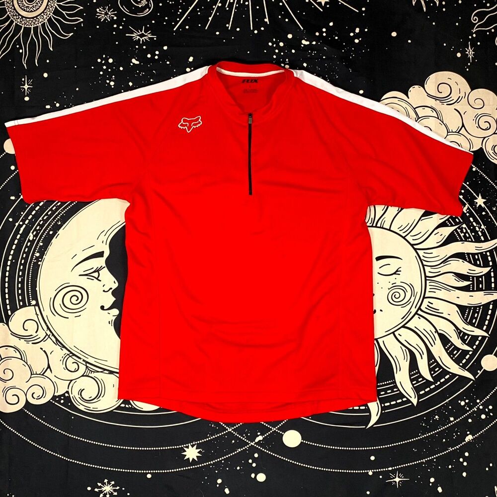 Fox Racing Cycling Jersey Men's L Red Athletic Sportswear Raglan Sleeve 1/4 Zip